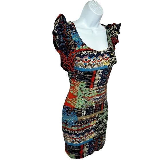 Forever 21 Mini Dress Sz S 80's 90's Inspired Bodycon Fitted Stretch Puff Sleeve - Picture 3 of 5